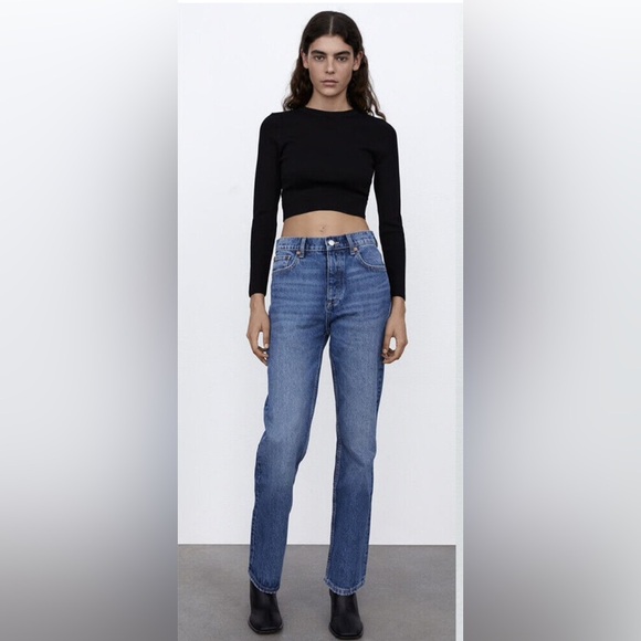 Zara Classic Blue High Waist Straight Leg Jeans Size 10 Denim School Minimalist - Picture 2 of 15